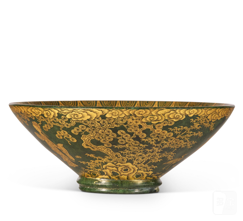 BOL EN JADE VERT ÉPINARD À DÉCOR DE DAMES DE COUR ET ENFANTS À L'OR  CHINE, XIXE-XXE SIÈCLE - 图5